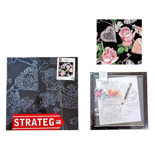 купить Картина по номерам Strateg 57220 (fundal negru) 40x40cm Trandafiri si inima в Кишинёве 