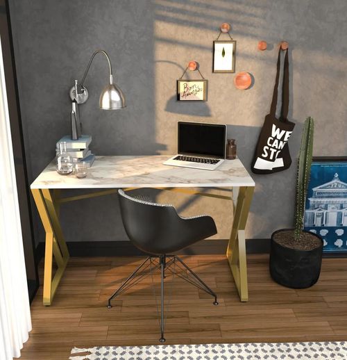 cumpără Masă de birou Trendy Gyza, AlbAur, 120x75x60cm în Chișinău 