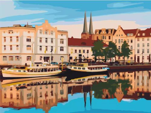 купить Картина по номерам BrushMe RBS1009FC 30x40 сm (fără cutie) Centrul vechi al orașului Lübeck, Germania в Кишинёве 