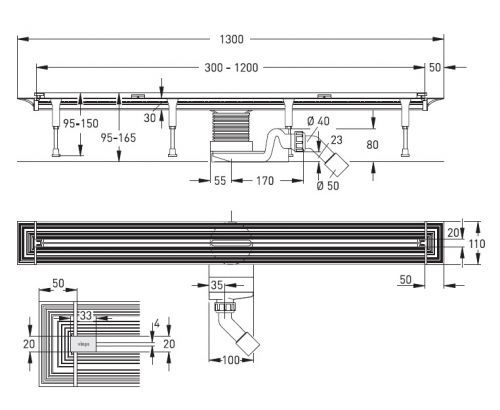 ADVANTIX VARIO душевой лоток 300-1200мм 