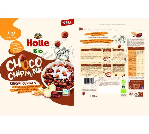 Хлопья Holle Bio "Choco Chimpunk" с яблоком и какао (12 м+) 125 г 