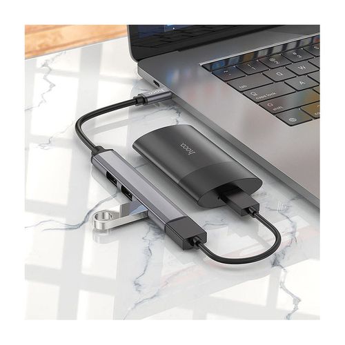 cumpără Adapter Hoco HB26 4 in 1 adapter (USB to USB3.0+USB2.0*3), metal gray 765468 în Chișinău 