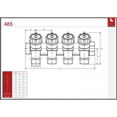 Distribuitor 4 cai 3/4" FI/FE х 1/2 FE" PN10 ITAP 