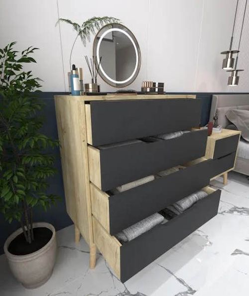 купить Комод Trendy Flora-Sapphire Oak, Anthracite, 78x95x45cm (GTR008149) в Кишинёве 