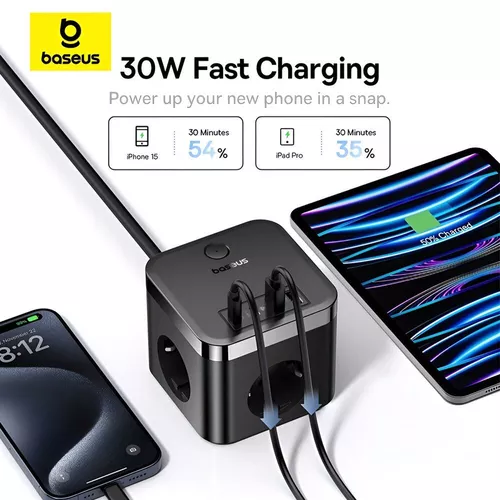 купить Фильтр электрический Baseus E00066400117-00 30W 3AC+2*USB-A+2*Type-C 1,5M, PowerCombo Cube, Cluster Black в Кишинёве 