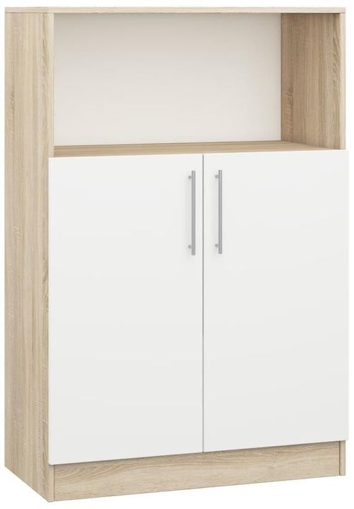 купить Офисный шкаф Mobildor-Lux Consolă Practik semi-deschisă cu polițe (80x40x120H cm) Sonoma/White в Кишинёве 