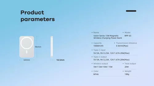cumpără Acumulator extern USB (Powerbank) Remax RPP-65 10KmAh Wireless 20W+22,5W White în Chișinău 