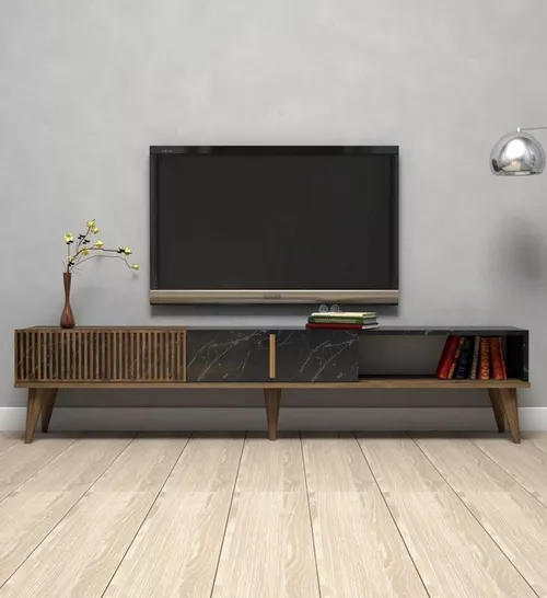 cumpără Comodă TV Trendy Milano, Nuc, Negru 180x40x35cm în Chișinău 