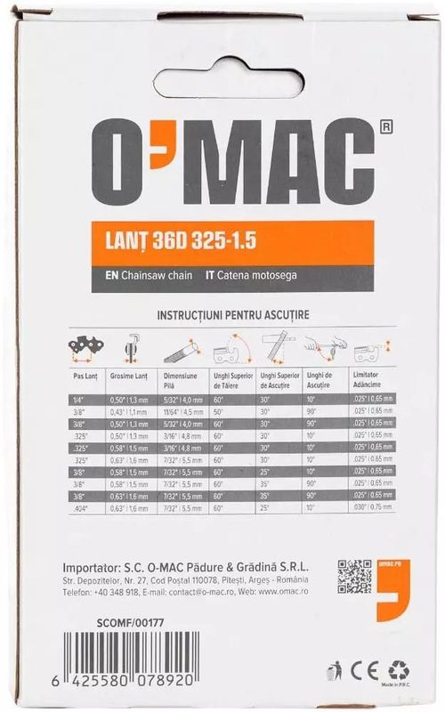 cumpără Accesoriu pentru fierăstrăie O'MAC Lanț pentru ferăstrău cu lanț 36D 325-1.5 în Chișinău 