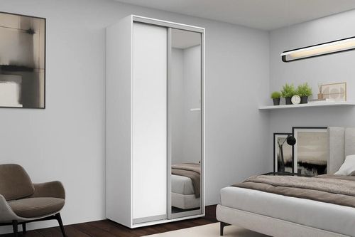 cumpără Dulap Nex Home Dulap cu uși glisante, 100x60x220cm, 1xOglinda + 1xPAL, Alb în Chișinău 