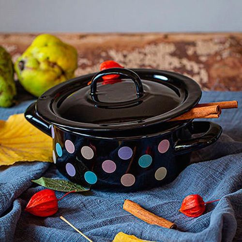 cumpără Cratiță Promstore 54145 Cratita emailata Buline colorate 20cm, 2.8l, capac din metal în Chișinău 