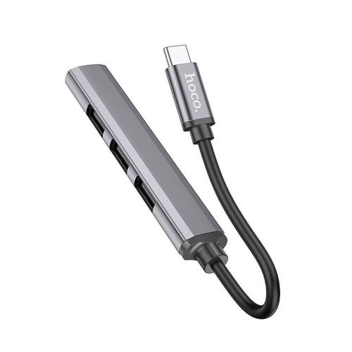 купить Адаптер Hoco HB26 4 in 1 adapter (Type-C to USB3.0+USB2.0*3), metal gray 765482 в Кишинёве 