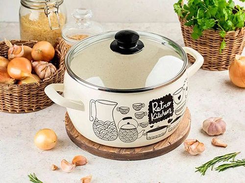 cumpără Cratiță Promstore 54166 emailata Retro 18cm, 3,3l, capac din sticla în Chișinău 