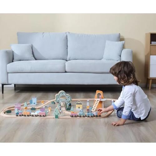 купить Конструктор Viga 44067 Calea ferata din lemn cu tren si accesorii, 90 elem. в Кишинёве 