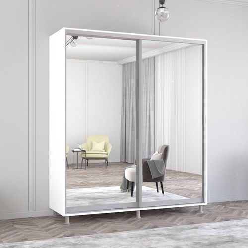 cumpără Dulap Mobildor-Lux Aron cu uși glisante din oglinzi (210x60x220H cm) Alb Brilliant în Chișinău 