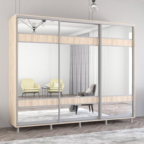 купить Шкаф Mobildor-Lux Aron uși glisante din PAL cu oglindă zebra (270x60x200H cm) Sonoma в Кишинёве 