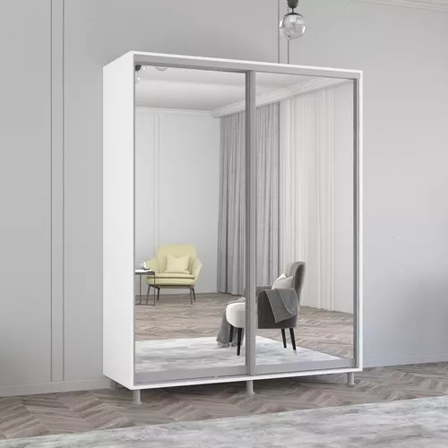 купить Шкаф Mobildor-Lux Раздвижные зеркальные двери Aron-P (160x60x210H см) Бриллиантовый белый в Кишинёве 