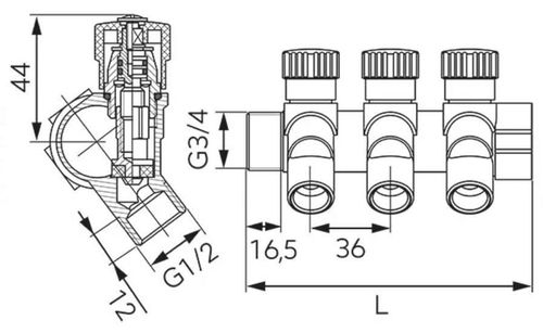 cumpără Set distribuitor Ferro RDW200400 distribuitor cu ventil 3/4x1/2 - 4 cai în Chișinău 