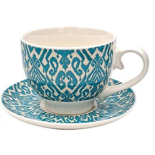 купить Чашка Andrea Fontebasso 57023 Cana pentru dejun 480ml cu farfurie Ikat, bleu в Кишинёве 