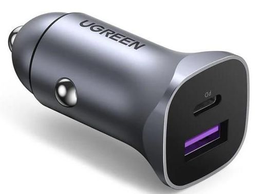 купить Зарядное устройство для автомобиля Ugreen 40858 1USB-A+Type-C Aluminum 3A 30W, Grey в Кишинёве 