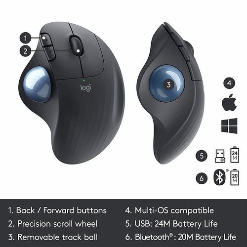 cumpără Mouse Logitech Wireless Mouse ERGO M575 Trackball Graphite, 5 buttons, Bluetooth + 2.4GHz, Optical, 200-2000 dpi, Unifying receiver, Graphite 910-005872 în Chișinău 