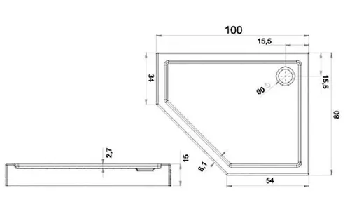 купить Душевой поддон New Trendy New Azura Pentagonal 100x80x15/R B-0417 в Кишинёве 