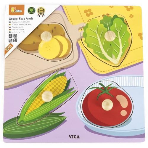 cumpără Puzzle Viga 44598 Puzzle din lemn cu buton Legume în Chișinău 