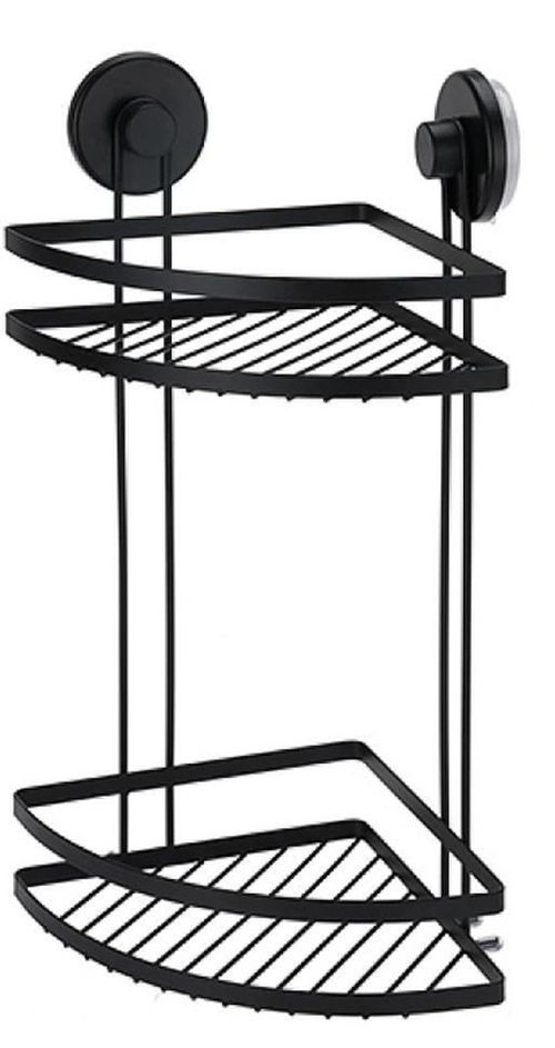 cumpără Raft de baie Holland 28942 Raft de colt cu 2 nivele pe ventuze Bathroom 25x18x37cm, negru, metal în Chișinău 