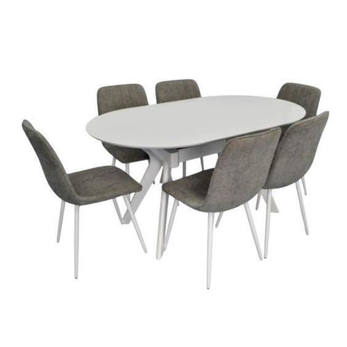 купить Комплект стол и стулья Evelin di Costacurta стол Raffles Oval White + 6 стульев YTC-078Wh UF885-14 Grey в Кишинёве 