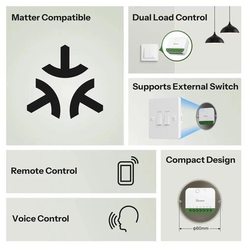 cumpără Întrerupător electric Sonoff Matter Over Wi-Fi Smart Switch MINI-2GS Mini Duo 2-Gang (Neutral Required) în Chișinău 