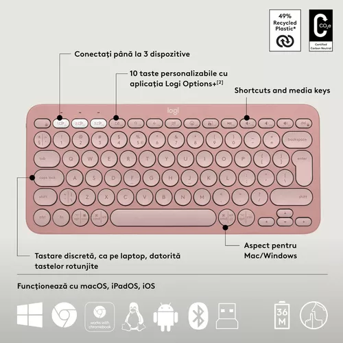 cumpără Tastatură + Mouse Logitech Pebble 2 Combo Rose în Chișinău 