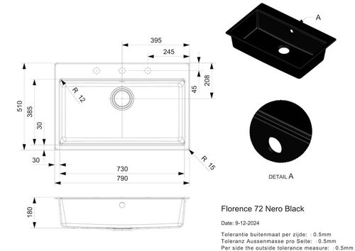 купить Мойка кухонная Reginox R40355 Florence 72 Nero Black в Кишинёве 