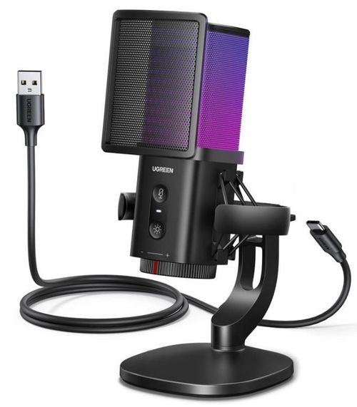 купить Микрофон Ugreen 65629 Mic for PC 24bit/96kHz, with Quick Mute, Pop Filter, Shock Mount, Volume Knob, Black в Кишинёве 