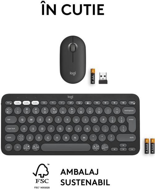 купить Клавиатура + Мышь Logitech Pebble 2 Combo for Mac Graphite в Кишинёве 