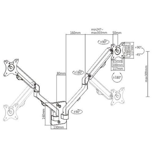 купить Аксессуар для ПК Gembird MA-WA2-01, Adjustable wall 2 display mounting arm в Кишинёве 