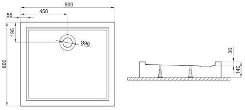 cumpără Cadița de duș Polimat Goliat white 90x80x14 (patrat) în Chișinău 