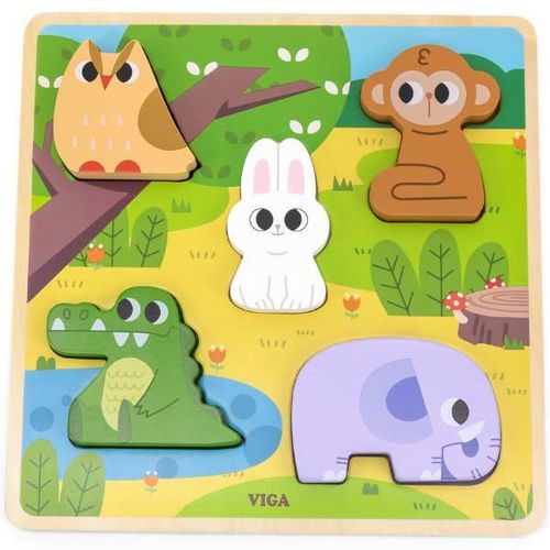 купить Головоломка Viga 44663 Puzzle tactil Animalele din pădure, 5 elem. в Кишинёве 