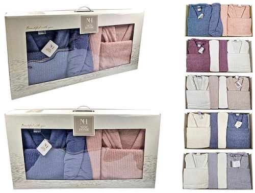 купить Домашний текстиль Promstore 57080 Set de baie NewHome Alfa: 2 halate, 2 prosoape 50x90+2buc, 90X150cm, Damson Cream в Кишинёве 