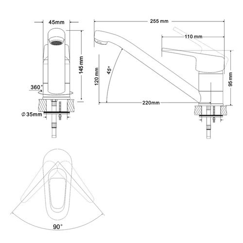 Baterie de bucătărie monocomandă RJ NARCIZ, 210 mm Kaliv. crom 40mm RBZ100-6 