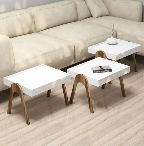 cumpără Măsuţă cafea Trendy Roma, Nuc, Alb 53x64x40cm, masa de cuibarit (3 bucati) în Chișinău 