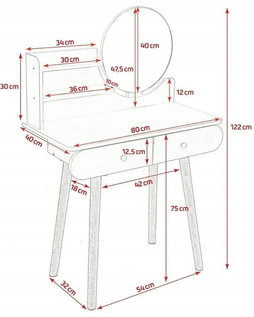 cumpără Masă Jumi CM-891920 Scandi cu oglindă rotundă (40cm), dimensiuni 120×80×40cm, Alb/Oak Artisan în Chișinău 