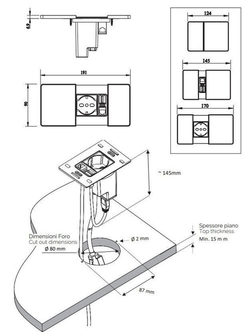 купить Розетка электрическая ASA Plastici 060.08F.00065 Versapad 1 socket F +1 USB 5V (A) + 1 USB 5V (C) Stainless steel в Кишинёве 
