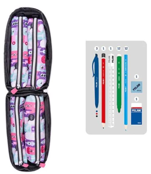 купить Школьный пенал Milan 08872ALN2 Penar Aliens (4 compart., echipat) в Кишинёве 