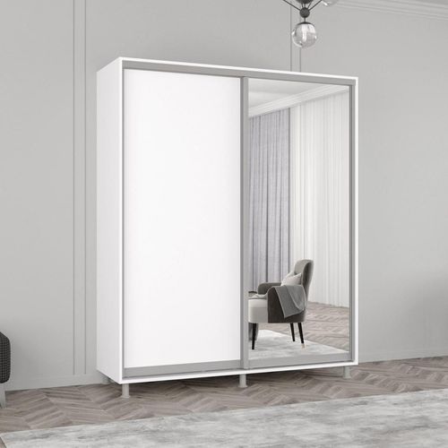 cumpără Dulap Mobildor-Lux Aron-S uși glisante din oglindă și PAL (170x60x210H cm) Alb Brilliant în Chișinău 