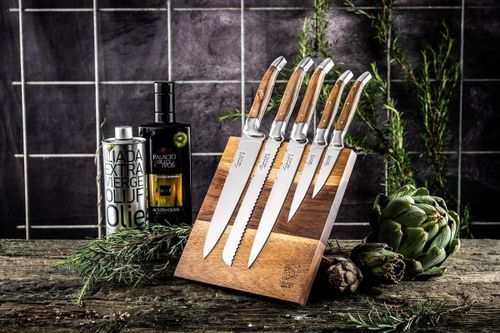 cumpără Set cuțite Laguiole Luxury Line 5 Kitchen Knives Olive Wood cu suport magnetic în Chișinău 