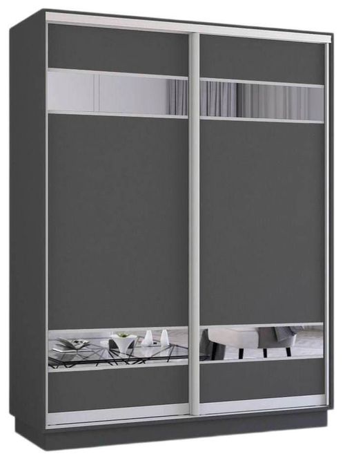 купить Шкаф Mobildor-Lux Fox uși glisante din PAL cu elemente din oglindă (200x60x210H cm) Anthracite в Кишинёве 