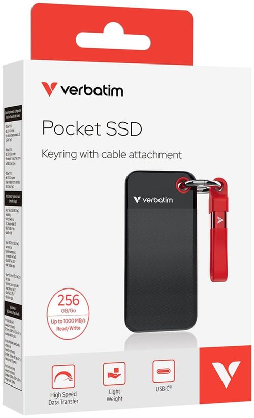купить Накопители SSD внешние Verbatim M.2 External SSD 256GB Verbatim Pocket USB 3.2 Gen 2, Black/Red (VER_32417) в Кишинёве 