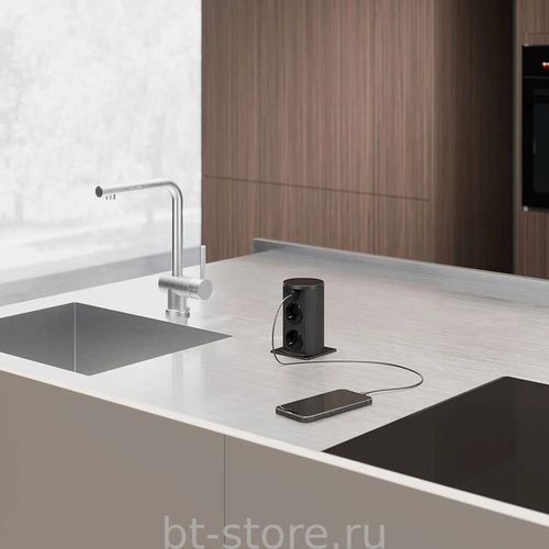cumpără Priză electrică ASA Plastici 060.47F.00015 Versalift square version 2 sockets F + 1 USB 5V (A+C) + wireless Black methacrylate în Chișinău 