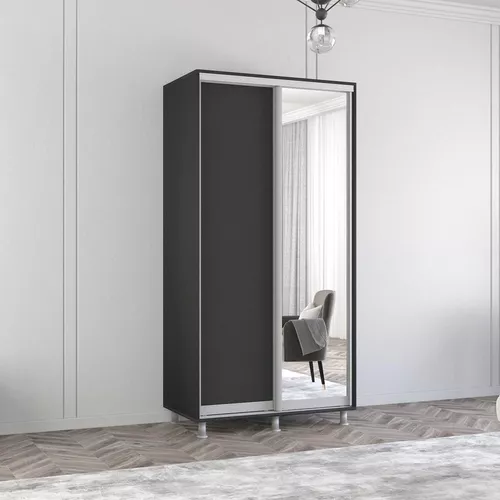 купить Шкаф Mobildor-Lux Арон с раздвижными дверцами из зеркала и ДСП (100x60x230H см) Антрацит в Кишинёве 