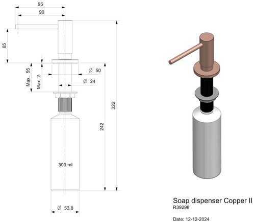 cumpără Accesoriu pentru chiuvete de bucătărie Reginox R39298 Soap dispenser, Copper II (PVD) în Chișinău 